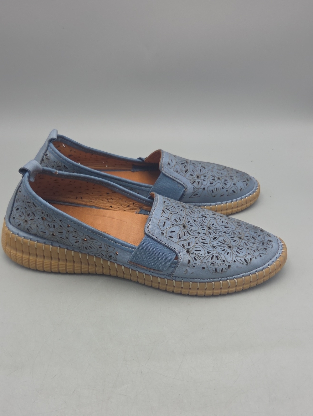 Spring Step Light Blue Laser-Cut Slip-On Flats